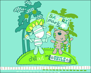 Funny safari park animal on blue background vector character illustration