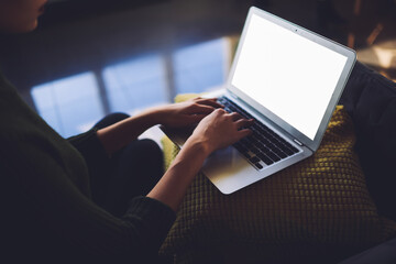 Female hands typing on keyboard text information in internet websites