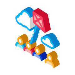 kite flying in crowded place icon vector. isometric kite flying in crowded place sign. color isolated symbol illustration