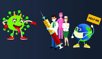 paramedical staff saving earth from the outbreak of covid 19 vector illustration