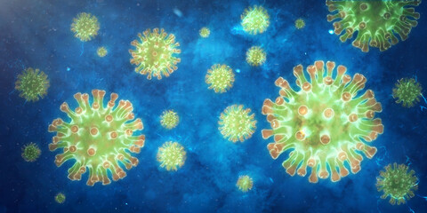 Fototapeta na wymiar Coronavirus, COVID-19 under the microscope. 3d illustration