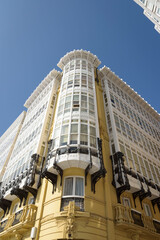 Fototapeta na wymiar White balconies on Avenida de la Marina, in the center of La Coruña, Galicia, Spain, Europe