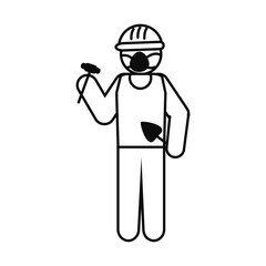 pictogram construction worker wearing mouth mask icon, line style