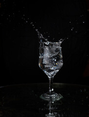 A splash with water and ice on a black background