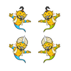 Ghost Genius Yellow with Green and Blue Color Details with Brad. Vector Illustration Mascot/Character Design Set.