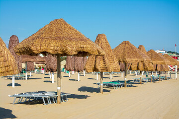 umbrellas on the beach in the mediterranean coast