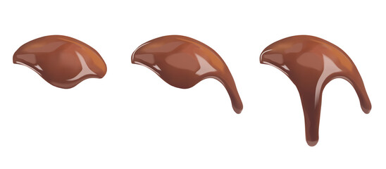 Sweet dark liquid chocolate flowing down. Ganache, icing, frosting, sauce flowing down the surface of the ball. Vector 3d realistic illustration isolated on white background