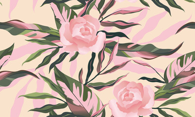 Materiał do szycia Modern flower illustration pattern. Creative collage contemporary floral pattern. Fashionable template for design.