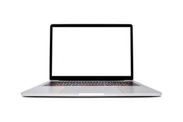front view of modern laptop on white background. a person using laptop for work from home. student using laptop for education from home