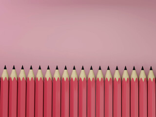 Realistic pink pencils Isolated pink background