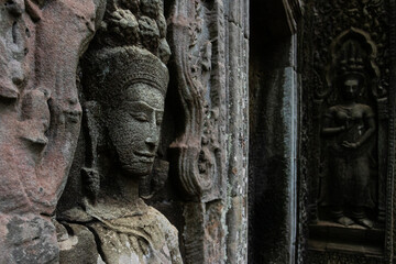 Fototapeta na wymiar A bas-relief statue at angkor wat temple cambodia