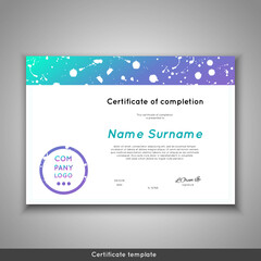 Certificate of completion - appreciation, achievement, graduation, diploma or award with funny geometrical scandinavian pattern with lines.