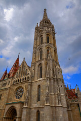 Fototapeta na wymiar Fragmental view on Mattias church in the Buda castle. Budapest, Hungary