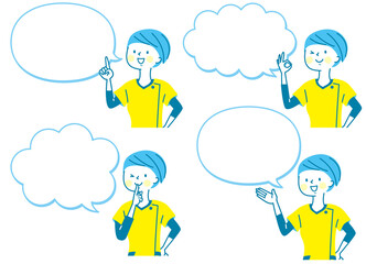 かわいい女性インストラクターの表情バリエーションと吹き出し