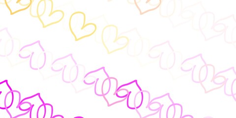 Light Pink, Yellow vector background with hearts.