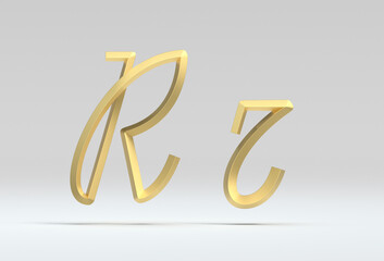 3d illustration of the letter R in gold metal on a white isolated background