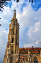 Fototapeta na wymiar Fragmental view on Mattias church in the Buda castle. Budapest, Hungary