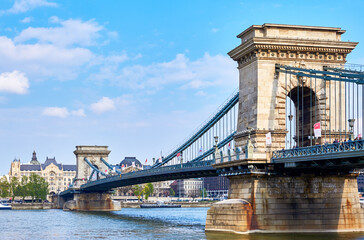 Széchenyi Chain Bridge over Danube river in  Budapes