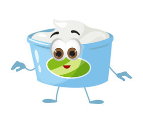 Funny Yogurt with eyes on white background, funny products series