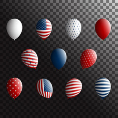 USA Independence Day holiday symbols - balloons set.