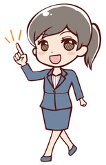 指差しするアニメ風の女性会社員