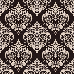 Seamless damask pattern. Endless pattern can be used for ceramic tile, wallpaper, linoleum, web page background. Damask wallpaper, black and white seamless pattern