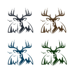 Deer and Landscape Vector Illustration Logo Set Design.