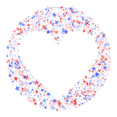 Flying red blue white star sparkles on white vector american patriotic background.