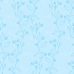 Seamless floral pattern, curly branches and leaves. Hand-drawn texture with flowers. Isolated