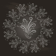 Wreath of simple roses bouquets on chalkboard. Floral pattern. Isolated