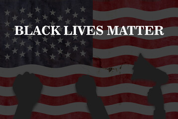 Black Lives Matter concept. Protest in USA. Illustration with United states of America flag.