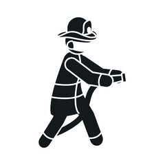 pictogram firefighter with a hose and wearing a mask icon, silhouette style