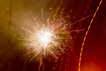 Bright fireworks on the background of the night sky