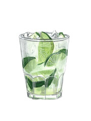 Watercolor illustration of a cocktail on a white background