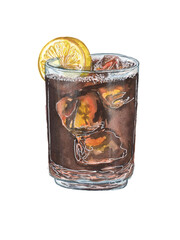 Watercolor illustration of a cocktail on a white background