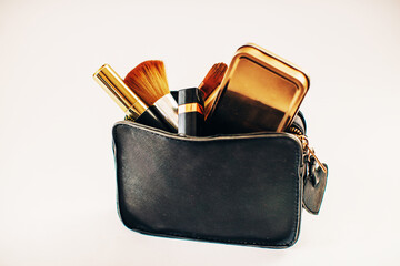 Woman bag. Make up. Woman tools. 