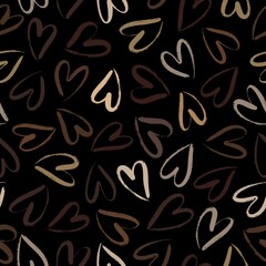 Vector seamless pattern with grunge hearts of different colors of chocolate on black background. Discrimination African people in USA, police violence. Stop racism, Human Right of Black People concept