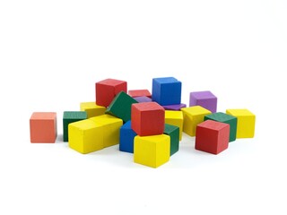 Colorful wooden building blocks for kids isolate on white blackground.