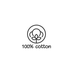 Cotton seed icon. 100 cotton -linear label. Natural fiber sign.