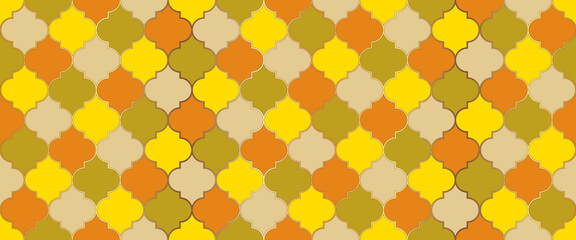 Traditional Ramadan Mosque Golden Grid. Moroccan Seamless Pattern Eid Mubarak 