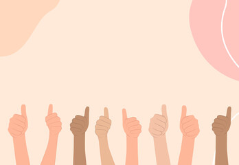 Row Of Hands Showing Thumb Up Sign Against, Many hands are holding thumbs up together.