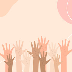 Social diversity concept, Hands up, People raising hands in the air, Hands Diverse Diversity Ethnic Ethnicity Variation, International Human Rights awareness month illustration for global equality and