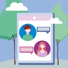 distancing social, smartphone chatting people online meeting, prevention coronavirus covid 19