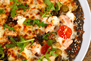 Pizza with salmon and mozzarella