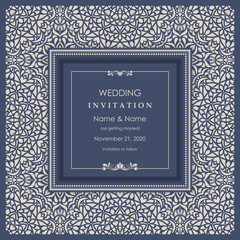Wedding invitation cards Eastern style. Arabic  Pattern. Mandala ornament. Frame with flowers elements. Vector illustration. - 354968982