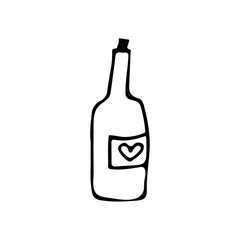 Doodle wine bottle icon in vector. Hand drawn wine bottle in vector.