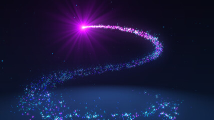 Obraz premium Colorful Red And Blue Swirl Glow Light Magic Trails Particle Glitter Dust Falling On The Floor