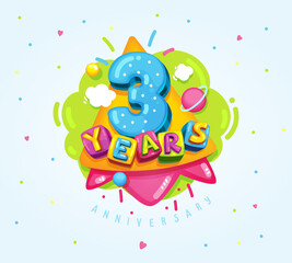 happy birthday kids illustration. 3 years anniversary