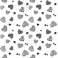 Black hearts animal print in on a white background. Seamless vector pattern