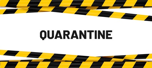 Quarantine banner, yellow tape isolation. Vector quarantine danger and warning attention, pandemic zone illustration, ribbon quarantined